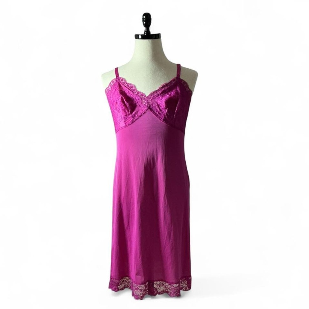 Vintage Anthea Style 8025 Baby Doll Fuchsia Lace Trim Slip‎ Dress 38 Ave